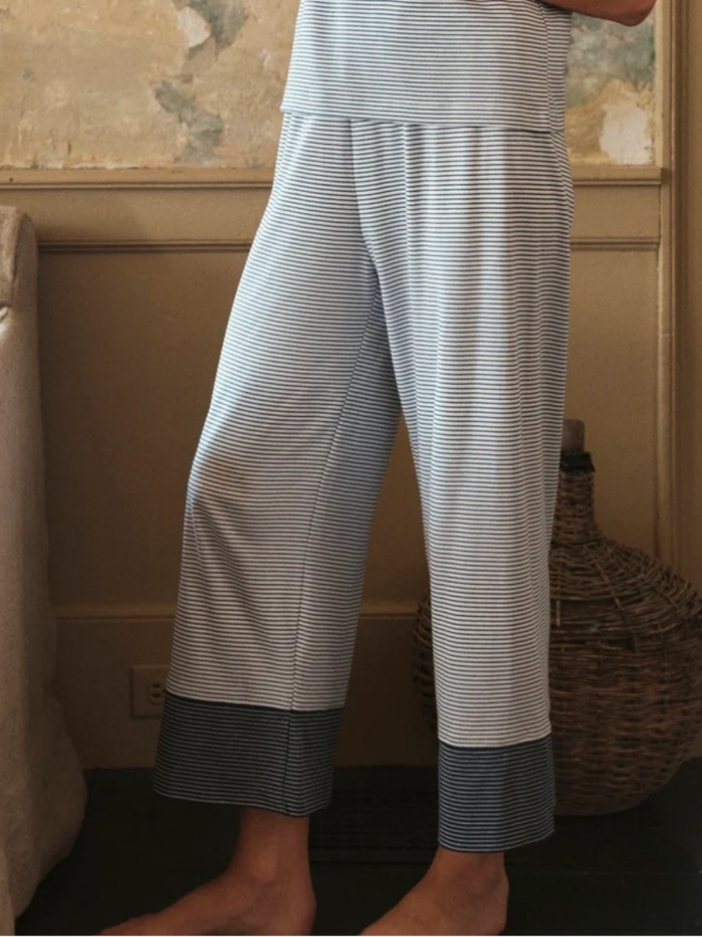 Lake Pima Crew Wide Leg Crop Pajama Pant Sz S